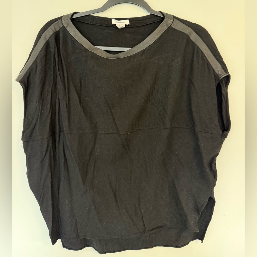 Helmut Lang Boxy Leather Trim Top